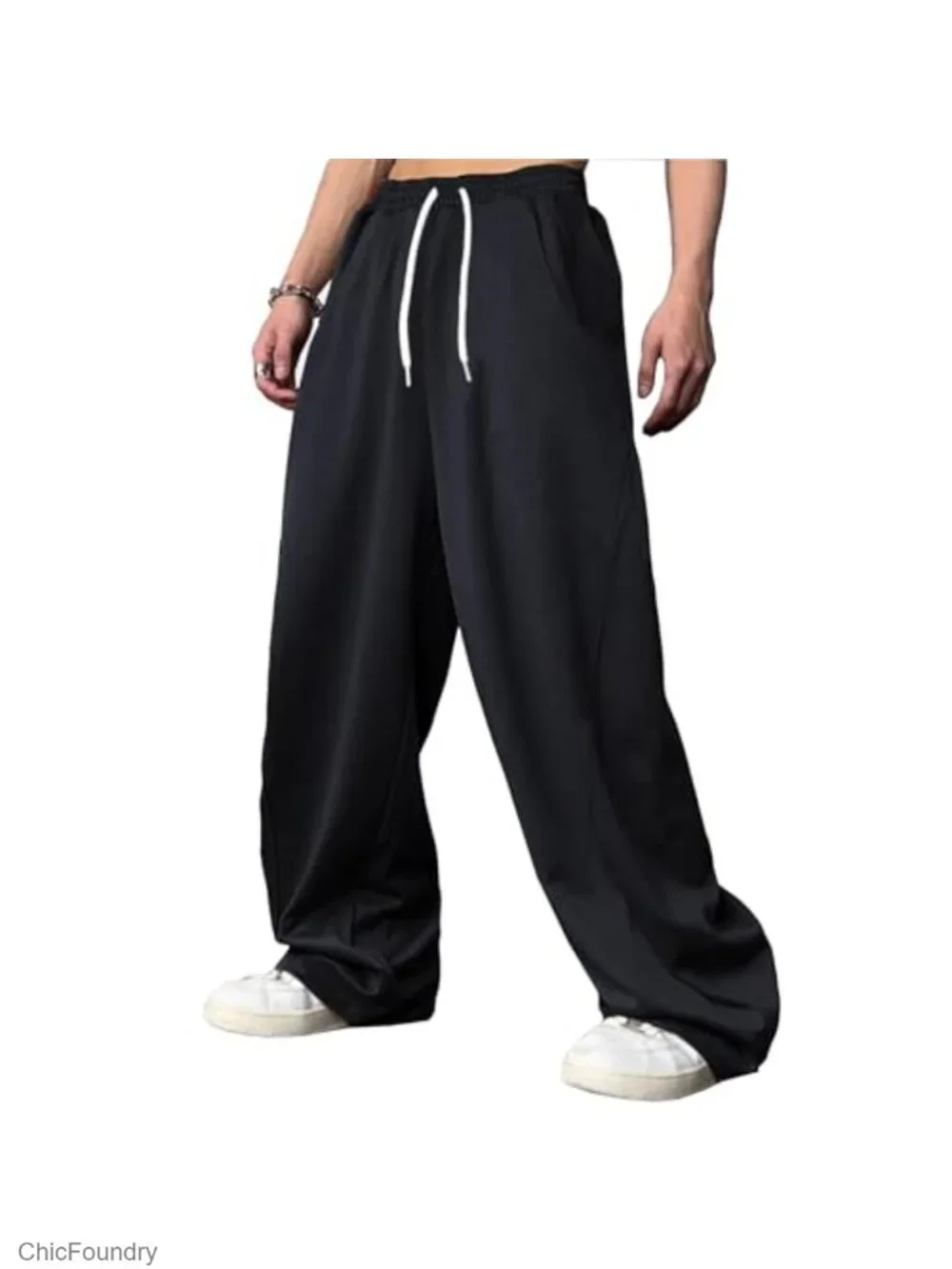 Men's Baggy Sweatpants Elastic Waist Drawstring Wide Leg Joggers with Pockets
